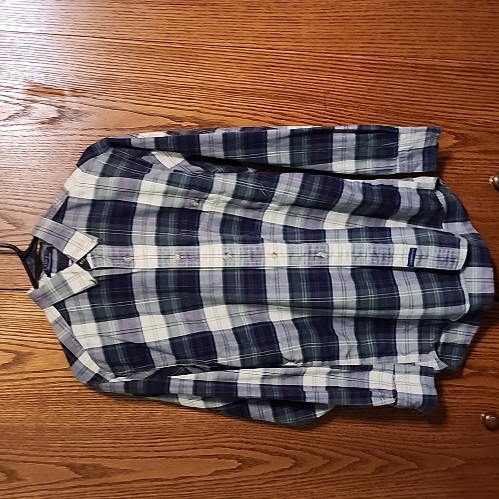 G H BASS & CO,  Blue/grey plaid, mens small